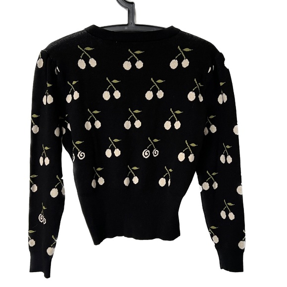 Marant Cherry Sweater Cardigan Button Up Repeat Pattern Black Cream Size S/M - Picture 4 of 6